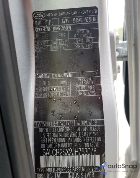 2018 Land Rover Discovery Sport Hse из США, поврежденный, VIN SALCR2SX2JH753078